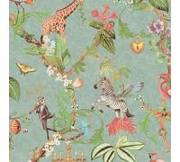 Holden Safari Symphony Bold Mistical Animals Style Colourful Motif Quirky Wallpaper for Nurseries, Living Rooms, Feature Walls Soft Teal (14262)