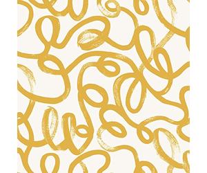 Holden Squiggle Doodle Effect Geometric Wallpaper Ochre Yellow/White 13361