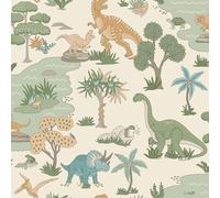 Holden Storybook Dino Zoo Cute Dinosaur Themed Wallpaper with Prehistoric T-Rex Velociraptor Snakes Animals for Children's Bedroom Nurseries for Boys and Girls Cream/Multi (14012)