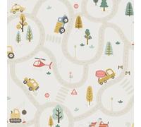 Holden Storybook Roundabout Road Fun Vehicle and Traffic Themed Wallpaper with Cars, Trucks, Helicopters, Diggers for a Playful Boys Bedroom Wall Cream/Multi (14080)