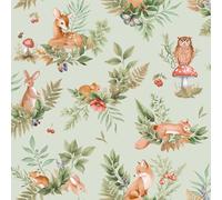 Holden Storybook Woodland Themed Forest Friends Playful Animals Foxes Bunnies Owls Deers Wallpaper for Nurseries Children's Bedroom Playroom Wallcovering Sage Green (14121)