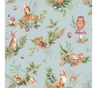 Holden Storybook Woodland Themed Forest Friends Playful Animals Foxes Bunnies Owls Deers Wallpaper for Nurseries Children's Bedroom Playroom Wallcovering Duck Egg Blue (14120)