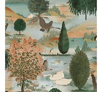 Holden Swan Lake Wallpaper - Modern Wallpaper for Living Room, Bedroom, Fireplace - Decorative Luxury Nature Wall Paper with Beautiful White Swans & Foliage (Orange & Green)