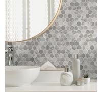 Holden Talara Tiles Hexara Vinyl Hexagonal Design Honeycomb Mosaic Style Pattern Wallpaper with Metallic Finish Ideal for Kitchens Bathrooms Feature Walls Living Rooms Grey (89401)