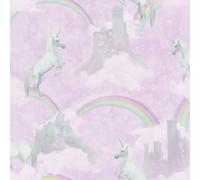 Holden Unicorns Pattern Children's Wallpaper with Glitter Motif - Castle & Rainbow (Code 12480)