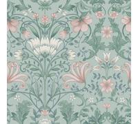 Holden Decor Wallpaper Vintage Floral Botanical Leaves & Flowers Soft Teal/Pink One Size