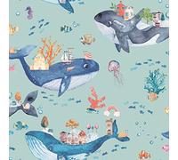 Holden Whale Town Wallpaper Underwater Sea Life Ocean - Soft Teal Green/Multi 13221