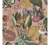 Holden Decor Wallpaper Wonderland (13400), Tropical Exotic Animals, Blush Pink/Multi, 10m x 53cm
