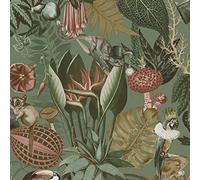 Holden Wonderland Jungle Floral Birds Exotic Sage Green Smooth Wallpaper