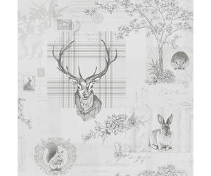Holden Woodland Animals Stag Squirrel Hedgehog Metallic Wallpaper Grey 98013