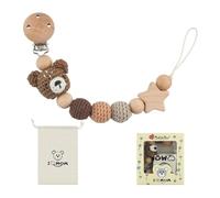 Holder Chain with Anti-Fall Rope with Clip, Little Bear | Fashionable Teething Toy Lanyard Belt, Wooden Clip Design Strap for Soother Teether, Daily Use, Safe Soothing