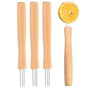 Holders for Corn Cobs,Three Teeth Kitchen Fork with Wooden Handle - 4 Pieces Corn Cob Handles,For Home BBQ Camping Grilling Roasting Vegetables Fruit