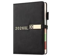 Holderzyi 2026 Diary A5 Page a Day,Diary 2026 Day Per Page,12 Months Daily & Monthly Planner with Colorful Monthly Tab,Hardcover Organizer with Bookmarks,Inner Pocket (Black)