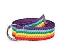 Holdes Canvas Belt D Ring Belts For Men, Unisex Rainbow Strip Waist Belt With Double Buckle, Fashionable Canvas Belt For Pants Skirts Shirts, Machine Washable, 135cm/53.15in Length