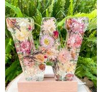 Holdes Floral Resin Night Light Letter with LED, Pressed Flower Initial Lamp, Decorative Dry Flower Decorations