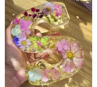 Holdes Floral Resin Night Light with Pressed Flower Letters & LED, Decorative Lamp with Dry Flower, Home Decor