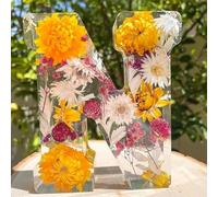 Holdes Floral Resin Night Light with Pressed Flower Letters & LED, Decorative Resin Lamp with Initial & Dry Flower, Decoration