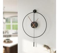 Holdfiturn 60cm Large Wall Clock for Living Room - Silent Non-Ticking Decorative Metal Clock with Pendulum, Stress Relief Art Design for Home & Office(Black)