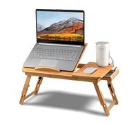 Holdfiturn Bamboo Laptop Bed Table Adjustable Laptop Table Laptop Desk Tray Table Foldable Breakfast Tray with Drawer