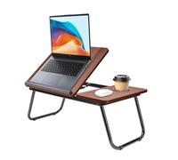 Holdfiturn Foldable Laptop Desk, Laptop Table with Cup Holder, Height Adjustable Computer Bed Tray Table, Reading Holder Notebook Stand for Eating Reading Working (Dark Wood Grain)