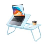 Holdfiturn Foldable Laptop Desk, Laptop Table with Cup Holder, Height Adjustable Computer Bed Tray Table, Reading Holder Notebook Stand for Eating Reading Working (Blue)