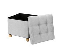 Holdfiturn Folding Storage Ottoman Footstool with Lid Upholstered Linen Fabric Ottoman Storage Box 38x38x32cm for Hallway Livingroom Bedroom Light Grey
