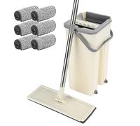 Holdfiturn Mop and Bucket System Set 360° Flat Squeeze Microfiber Mop Bucket Set Home Floor Tiles for Floor Cleaning Beige