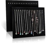 Holdfiturn Necklace Display Stand 2 Pack Velvet Necklace Stand 12 x 14.8 inch with 17 Hooks Display and Organize Your Necklace Collection Necklace Organizer for Bracelets and Chains (Black)