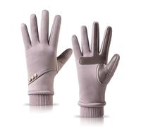 HOLDINA Winter Gloves for Women Warm, Waterproof Gloves Women with Touch Screen Fingers, Ladies Gloves Winter with Anti-Slip Leather(Pale Pink,L)