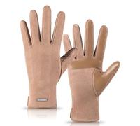 HOLDINA Women's Winter Gloves, Touchscreen, Anti-Slip Leather, Fleece Lined, Khaki, S-M