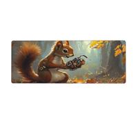 Holding A Mechanical Squirrel In Handfloral Print Mousepad Laptop Keyboard Mat Large Mouse Pad With Stitched Edges Long Non-Slip Rubber Base Spring Desk Pad For Office Home Desk Decor, 31.5" X 11.8"