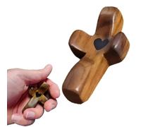 Holding Cross Wooden Handmade Small Cross, Cross My Heart Encouragement Gift, Wooden Cross Fingertip Stress Relief Gifts Pocket Small Cross Handheld Wooden Cross (1 black)