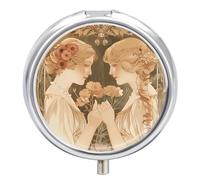 Holding Flowers Pill Box 3 Compartment Travel Pill Organizer 3 Times A Day Cute Mini Pill Case for Purse & Pocket Portable Metal Medicine Box with Mirror Round Daily Medicine Vitamin Container