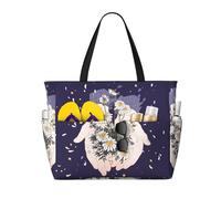 Holding Flowers Print Large Waterproof Beach Tote Bag for Women with Zip and Pockets Foldable Handbag for Travel Pool Shopping Holiday Gym