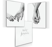 Holding Hands Wall Art Christmas Gift Bedroom Wall Décor for Couples Black and White Painting Drawing Minimalist Line Art Prints with Embossing for Living Room Bathroom Kitchen Dining 3 piece 8”x10”
