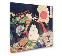 Holding the Fan by Toyohara Kunichika Canvas Print | Gallery Wrapped 30mm Frame Wall Art | 14x14 inches | Ready to Hang | Asian Picture | Living Room Bedroom Lounge Office