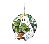 Holding Turtle Back Flower Pot Acrylic Window Hanging Halloween Hanging Decorations Stained Glass Swinging Pig for Car (A, One Size)