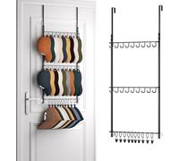 HoldOneLight 3-Tier Wall Mounted Hat Rack with 18 Hooks and 10 Movable Clips, Over-Door Cap Hanger Storage for Up to 28 Caps, Ideal for Doors, Bedrooms, and Closets