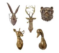 HoldOneLight 5-Pack 3D Wall Mount Ornament, Animal Heads for Wall Art Hanging Sculptures,Small Metal Wall Resin Art Wall Decor Ornament Waterproof Decorations,Living Room Bedroom (5 mix)
