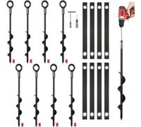 HoldOneLight 8 Pack Heavy Duty Trampoline Anchors Stakes Kit - 14.5 Inch Screw-in Ground Anchors with Adjustable Tie-Down Straps for RV Awning, Swing Set, Canopy, Tent & Dog Tie Outs (8pcs)