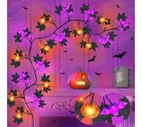 HoldOneLight 9FT 72 LED Willow Vine Twig Decor Black Halloween Garland with Pumpkin Bat Orange & Purple Light, 8 Modes Waterproof Battery Operated Indoor Halloween Decorations