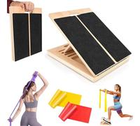 HoldOneLight Adjustable Wooden Slant Board | Portable Calf Stretcher & Strength Trainer with Workout Poster | Non-Slip, Supports 300lbs (136kg) for Home Gym Use