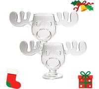 HoldOneLight Christmas Themed Moose Pattern Glass Mug, Thick Wall Clear Eggnog Cup with Festive Design, Holiday Birthday Gift for Adults