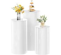 HoldOneLight Cylinder Pedestal Stands Set of 3, White Display Pedestal Stands Table for Party, Round Cake Flower Pedestal Stand Plinth Pillars for Wedding Bridal Shower Birthday Decoration
