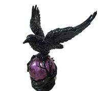 HoldOneLight Gothic Home Decor Sculpture, Mystical Raven on Violet Glowing Orb, Ambient Gothic Collectible for Study & Living Room