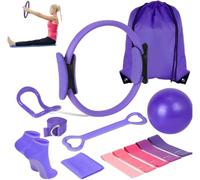 HoldOneLight Pilates Kit 13 pcs, Better Pilate Essential Kit for Home Workouts, 12” Pilate Circle Yoga Ring, Pilate Ball, Resistance Bands, Pilates Socks, Pilates Sets for Women Gift (Purple)