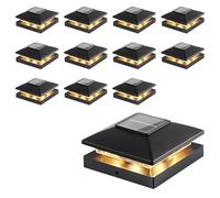 HoldOneLight Solar Post Cap Lights Outdoor, Waterproof Deck Fence Post Light for 4x4 Wood/Vinyl Posts Wooden Posts, Cool/Warm Lighting, Black (12Packs)
