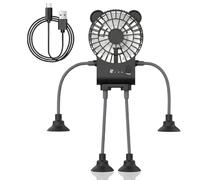 HoldOneLight USB Desk Fan, Portable Rechargeable 3-Speed Mini Fan with Suction Base, Foldable Phone Stand for Office Desk, Travel, Car, Black