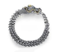HoldOneLight Vintage Dragon Bracelet for Men - Metal Zodiac Dragon Totem Bangle with Hook Clasp, Hip Hop Viking Style Jewelry (9.45in)