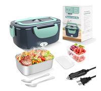 HOLDRUBY -Electric Heated Lunch Box for Adults:80W Electric Heated Food Lunch Box 12/24/110V 1.5L for Car Truck Office Stainless Steel Container